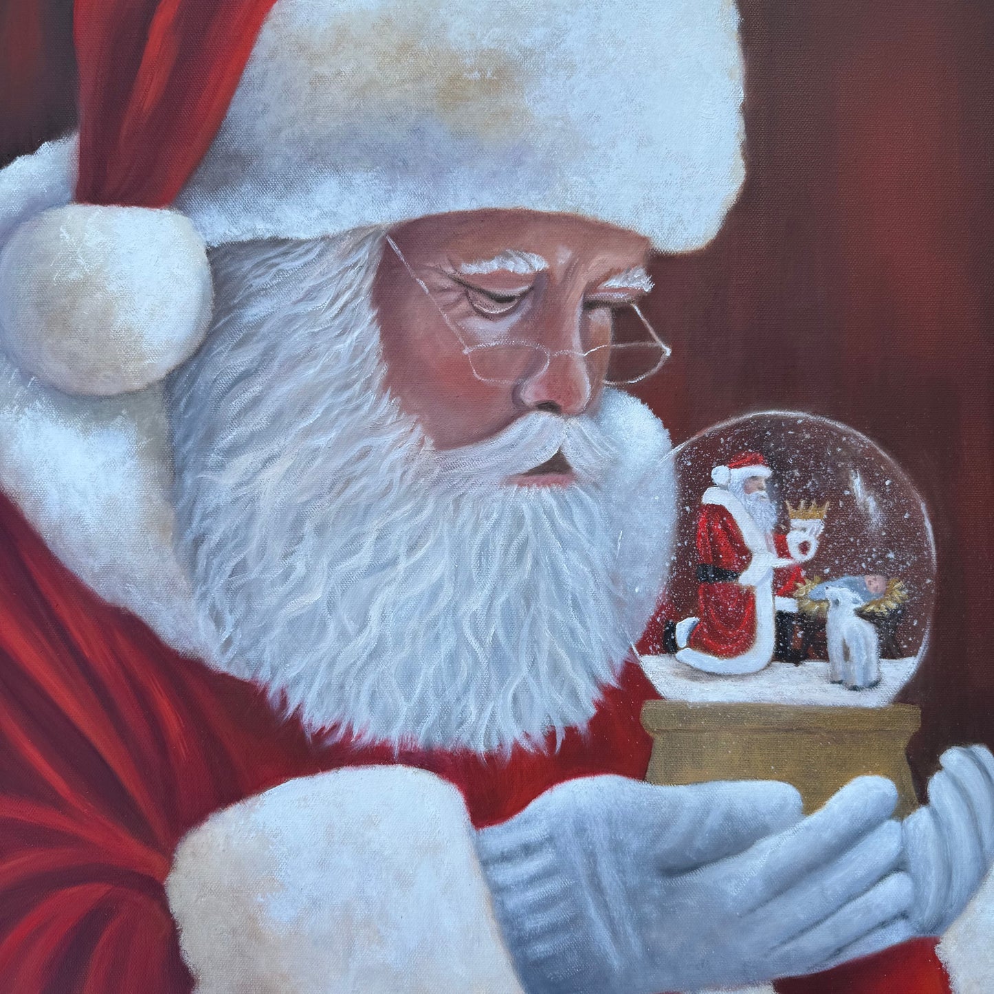 “The Gift of Hope” Original Oil Painting, 20" x 20”, Framed in Walnut/Gold Floater Frame