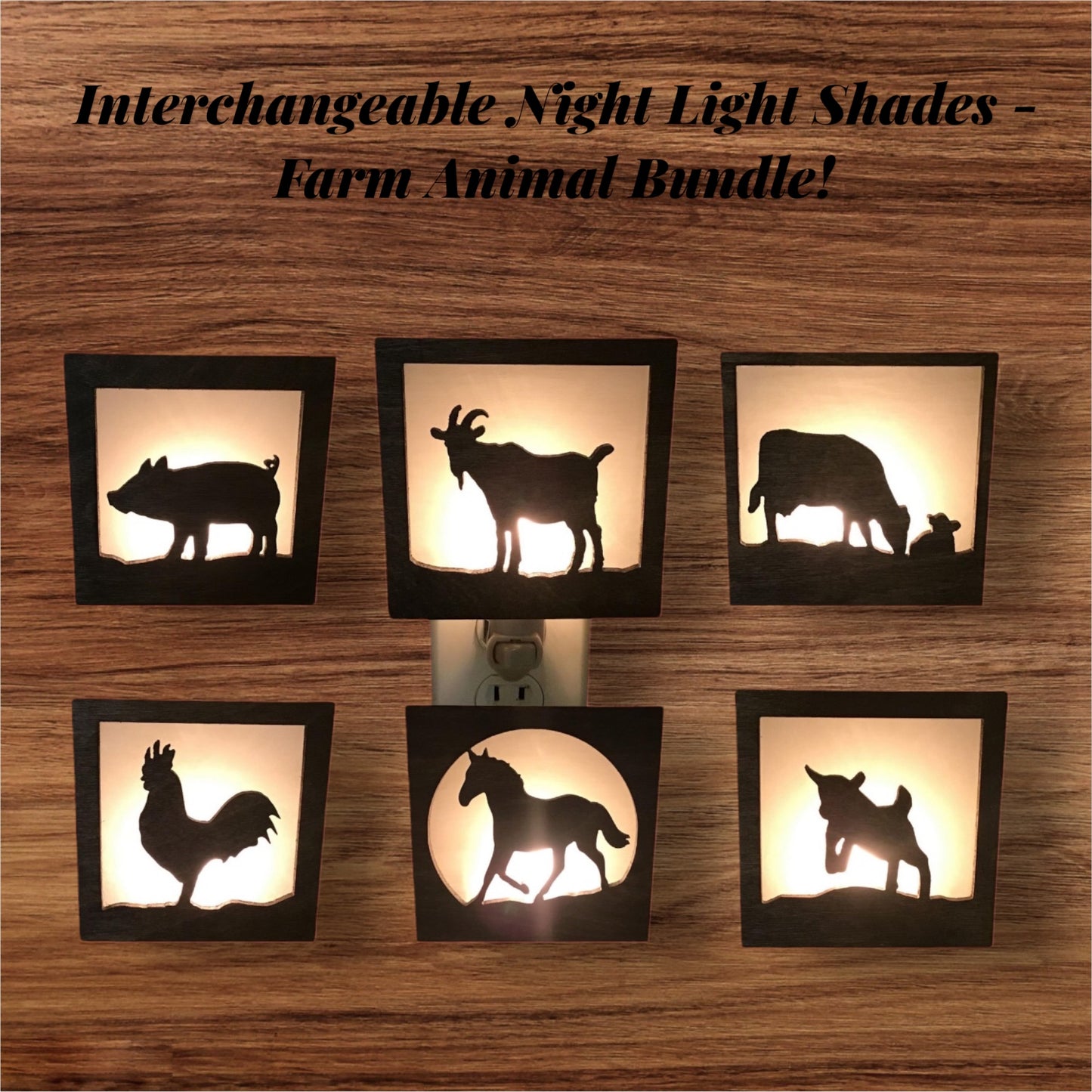 Night Light and 6 Interchangeable Shades Bundle - Farm Animal Designs