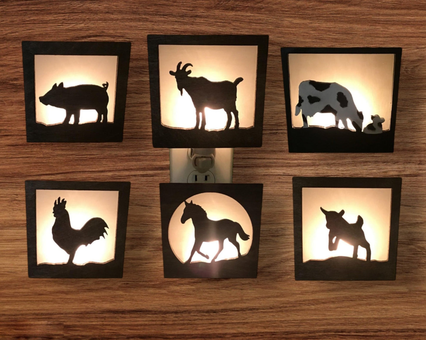 Night Light and 6 Interchangeable Shades Bundle - Farm Animal Designs