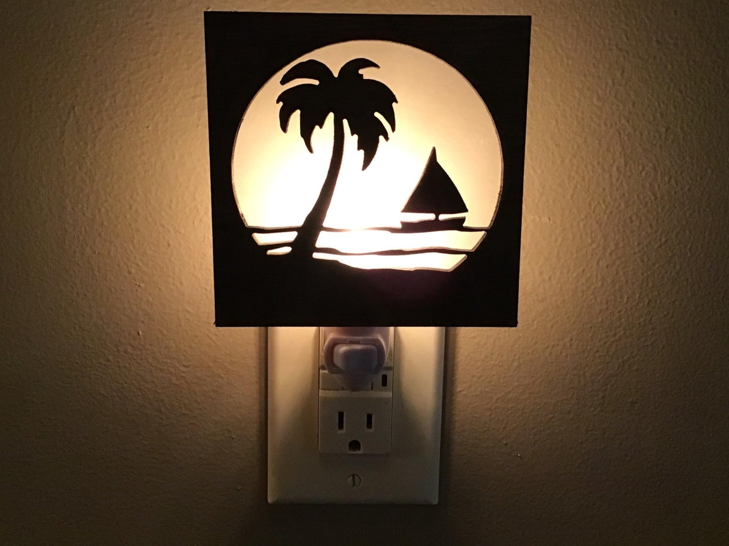 Swivel Night Light with Interchangeable Shade - Palm Tree and Sailboat Design