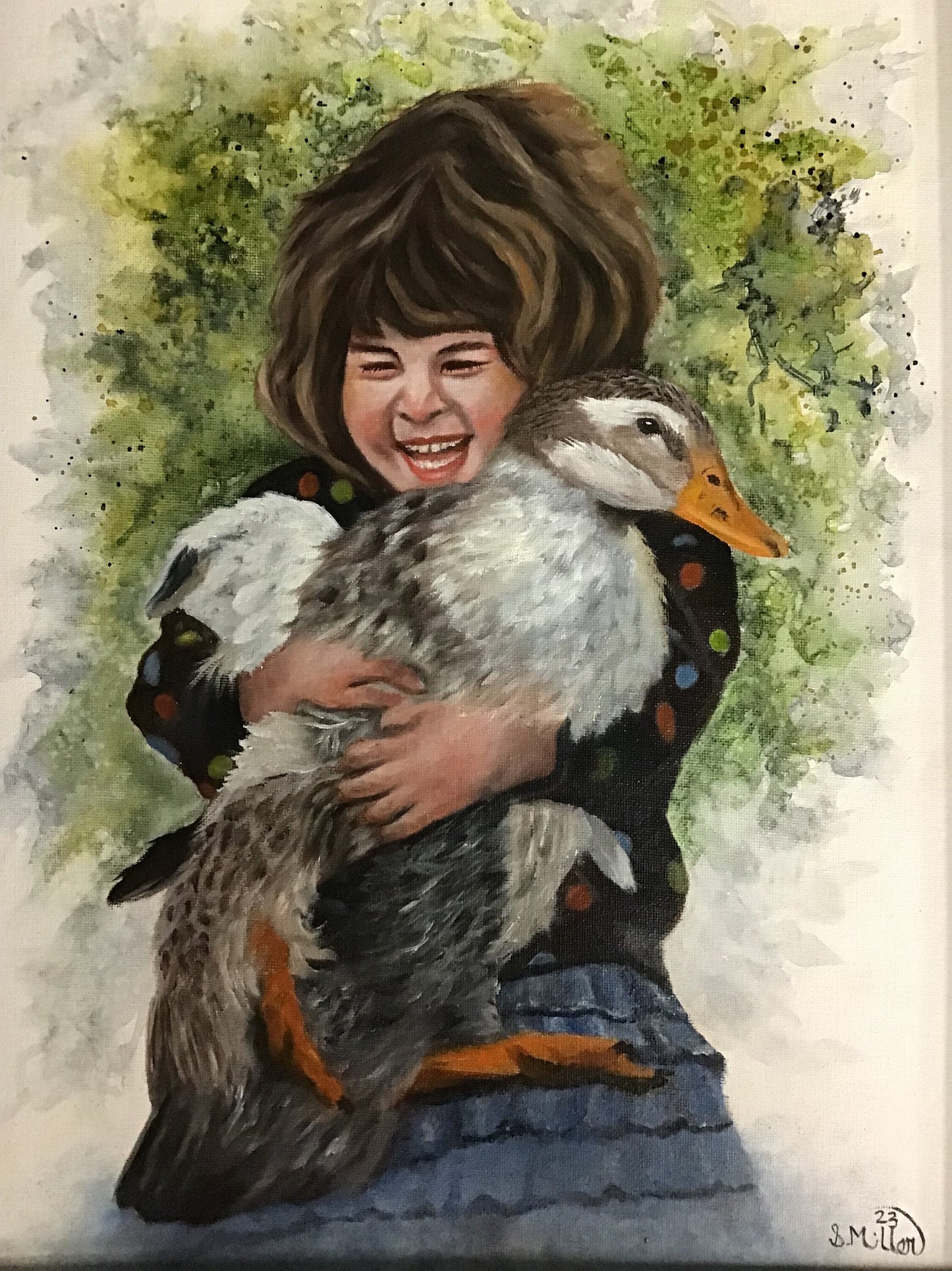 "Snuggle Duck" Original Painting, Oil over Watercolor