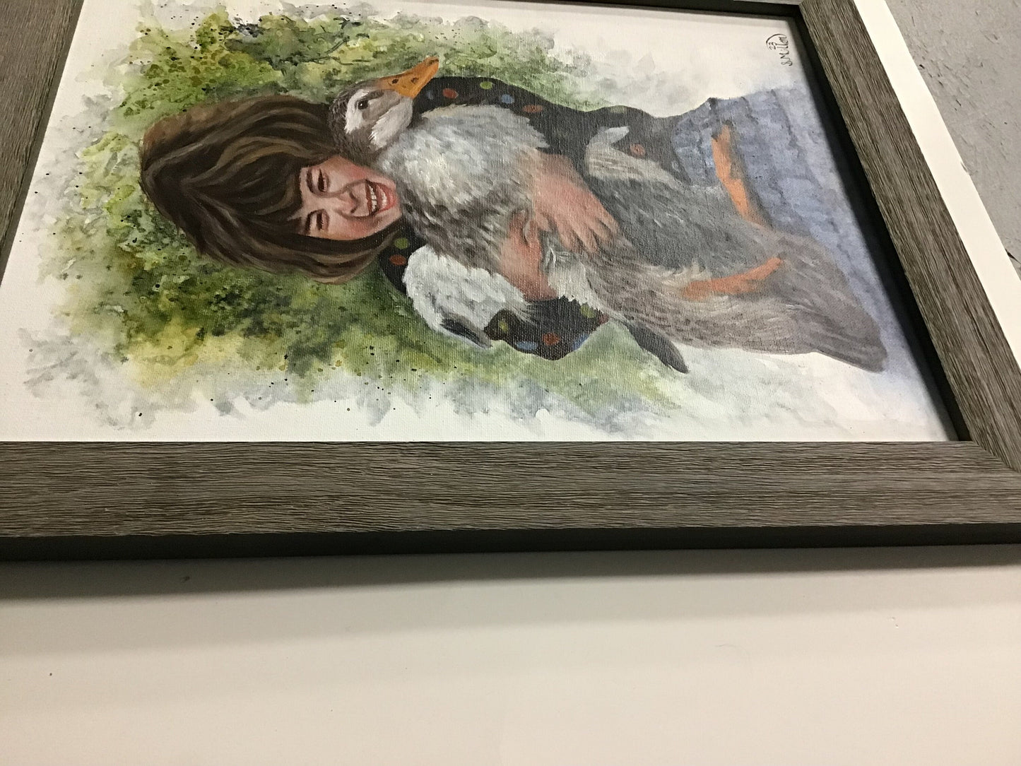 "Snuggle Duck" Original Painting, Oil over Watercolor