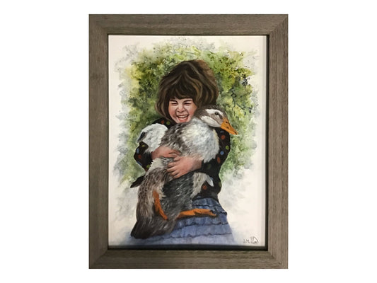 "Snuggle Duck" Original Painting, Oil over Watercolor