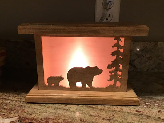 Rustic Wood Accent/Table Lamp - Mama Bear and Cub Design