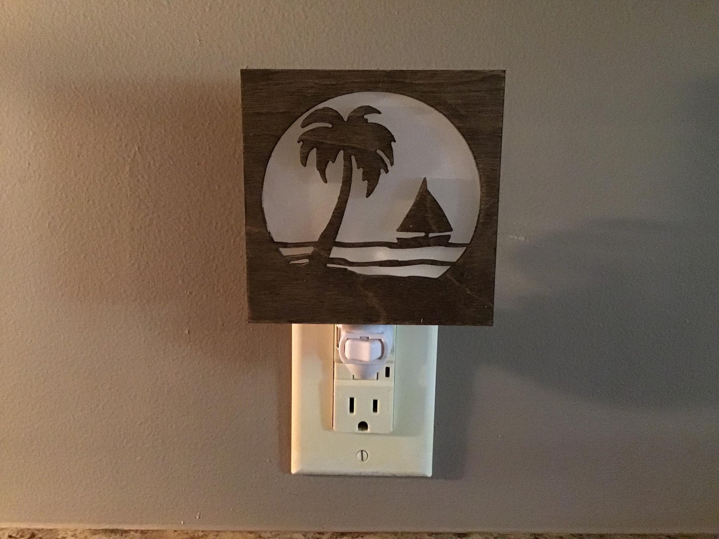Swivel Night Light with Interchangeable Shade - Palm Tree and Sailboat Design