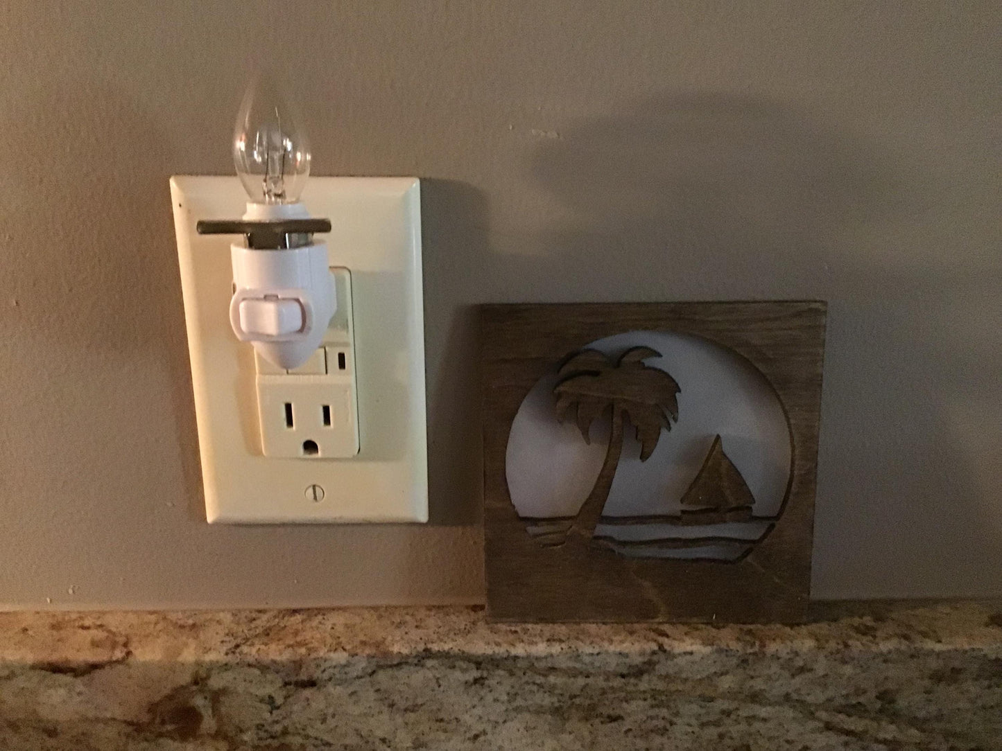 Swivel Night Light with Interchangeable Shade - Palm Tree and Sailboat Design
