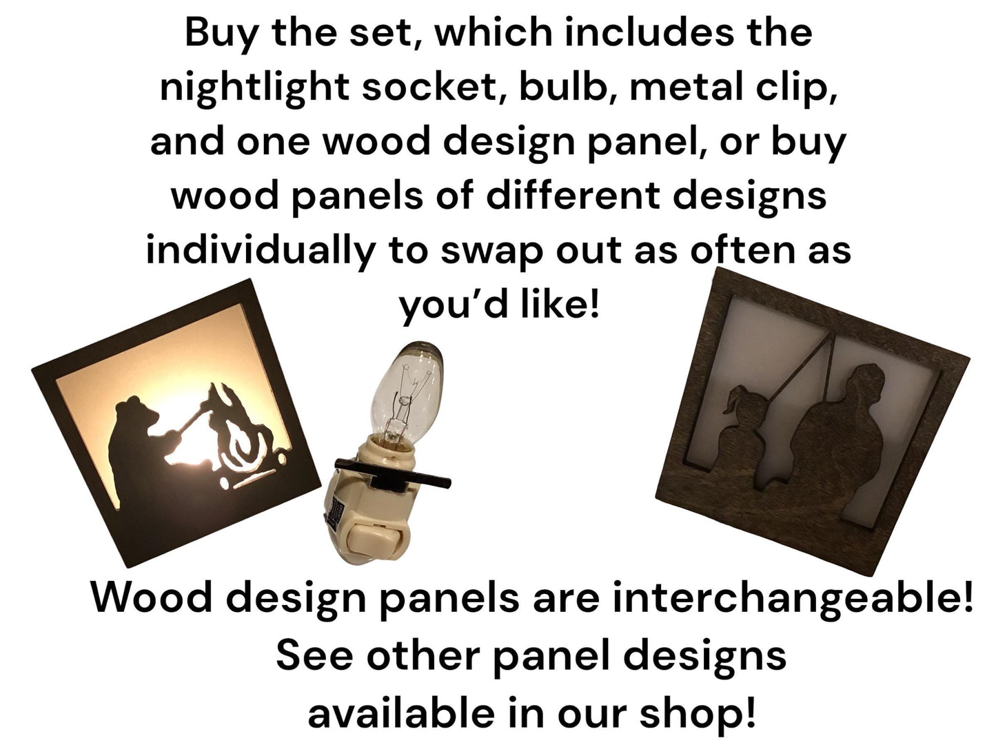 Swivel Night Light with Interchangeable Shade - Bear Roasting Marshmallow Design