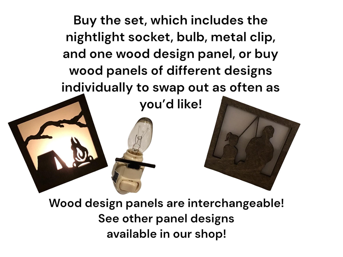 Swivel Night Light with Interchangeable Shade - Tent and Campfire in the Mountains Design