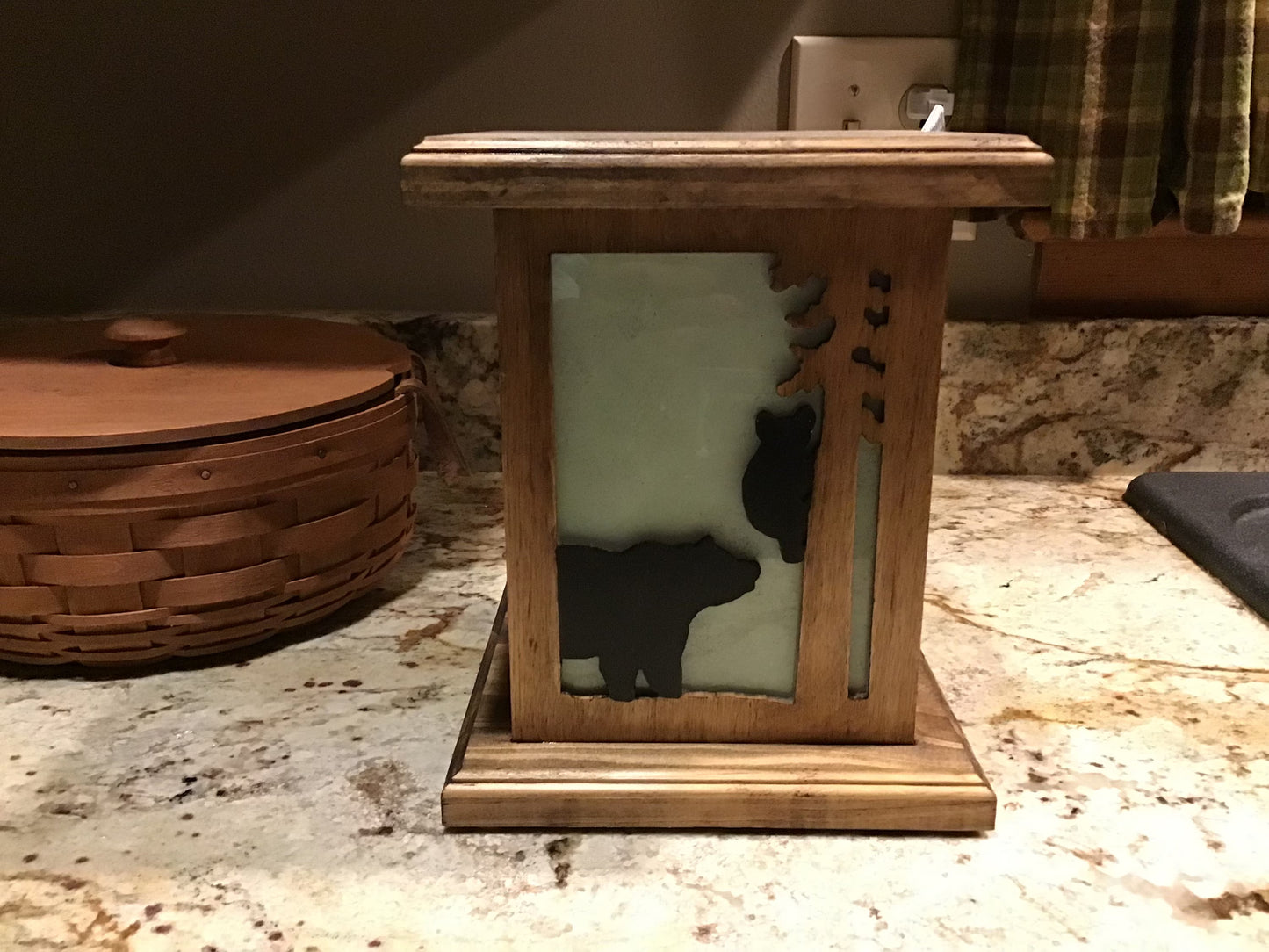 Rustic Wood Accent/Table Lamp - Mama Bear with Tree-Climbing Cub Design