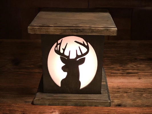 Rustic Wood Accent/Table Lamp - Buck Whitetail Deer Design