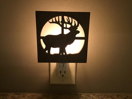 Swivel Night Light with Interchangeable Shade - Elk Hunting Design