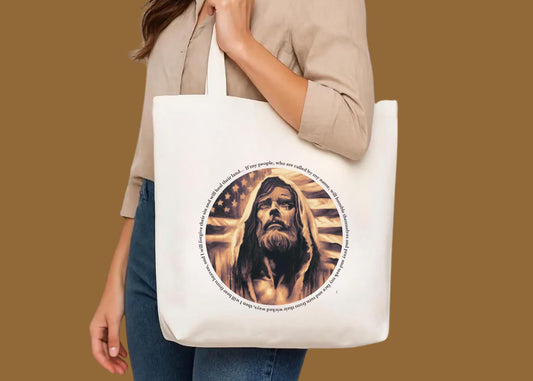 Canvas Tote Bag - "Jesus with American Flag" Design