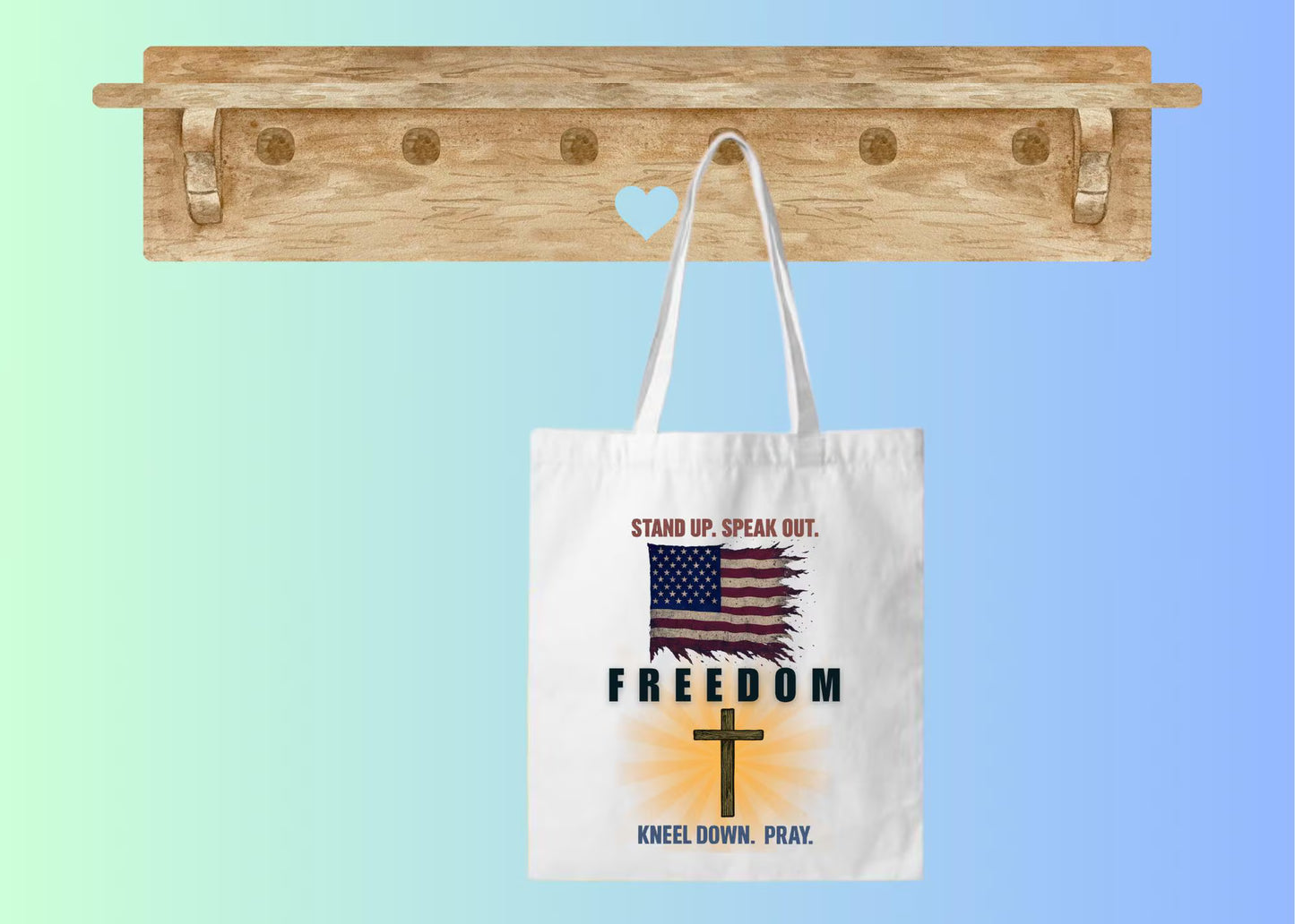 Canvas Tote Bag - "American Flag and Cross" Design