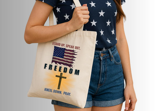 Canvas Tote Bag - "American Flag and Cross" Design