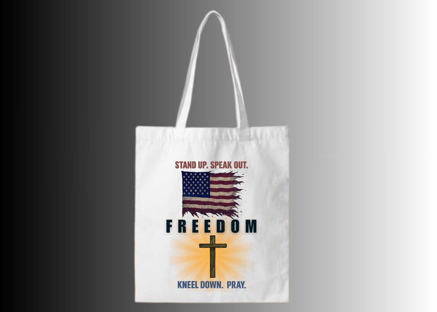 Canvas Tote Bag - "American Flag and Cross" Design