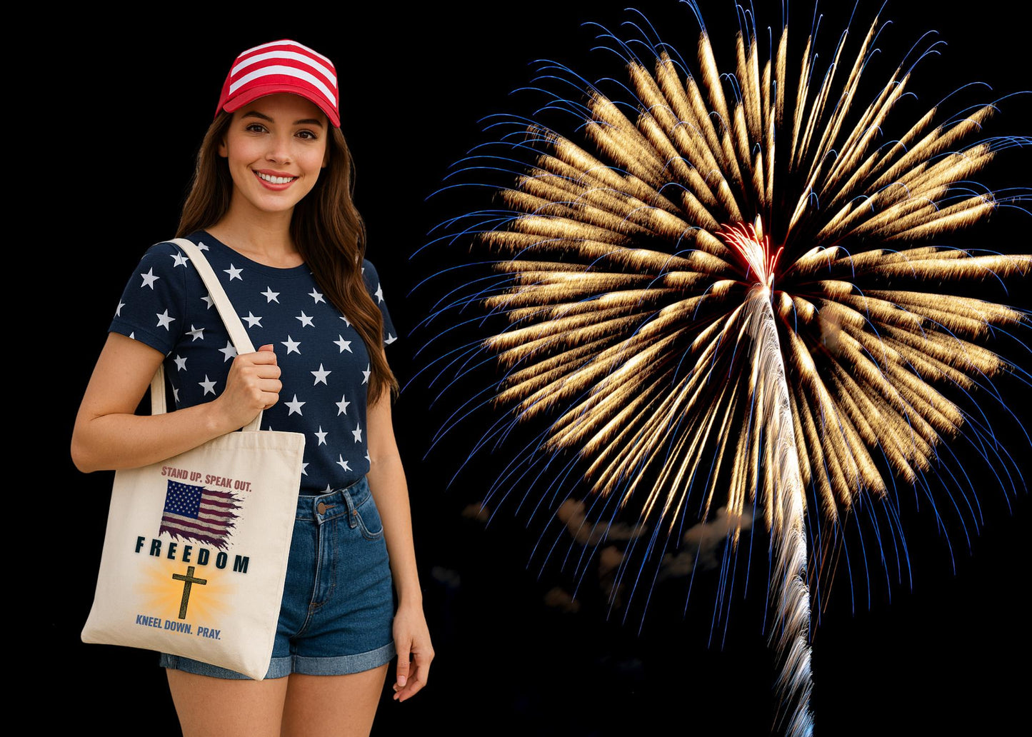 Canvas Tote Bag - "American Flag and Cross" Design