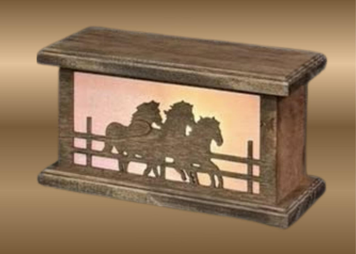 Rustic Wood Accent/Table Lamp - Galloping Horses Design