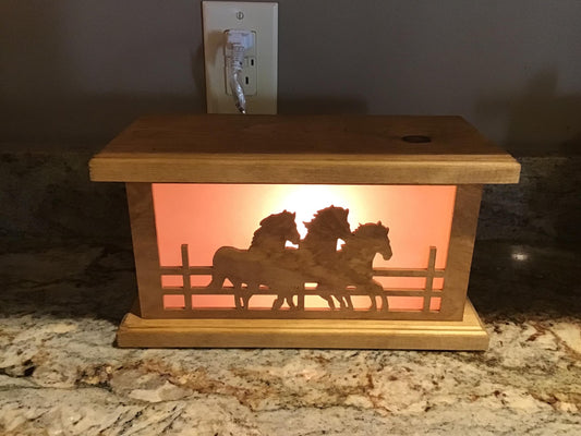 Rustic Wood Accent/Table Lamp - Galloping Horses Design