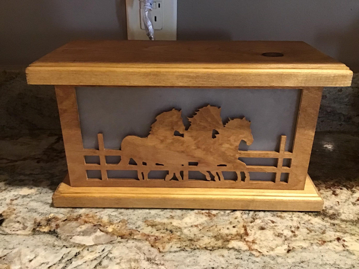 Rustic Wood Accent/Table Lamp - Galloping Horses Design