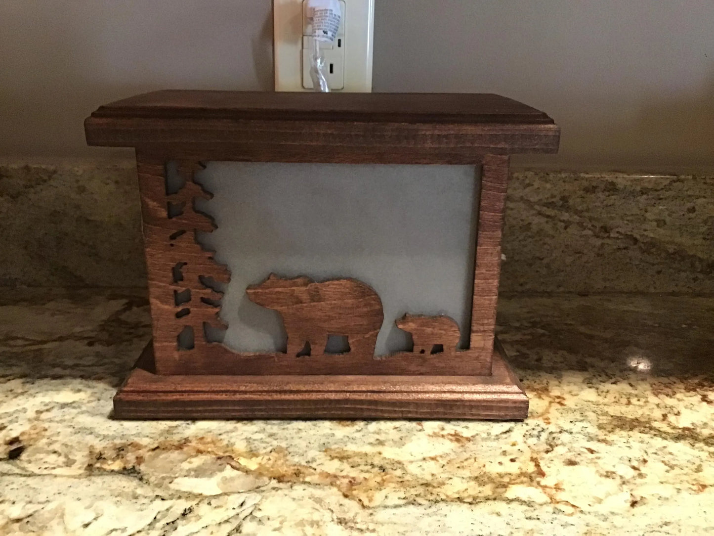 Rustic Wood Accent/Table Lamp - Mama Bear and Cub Design