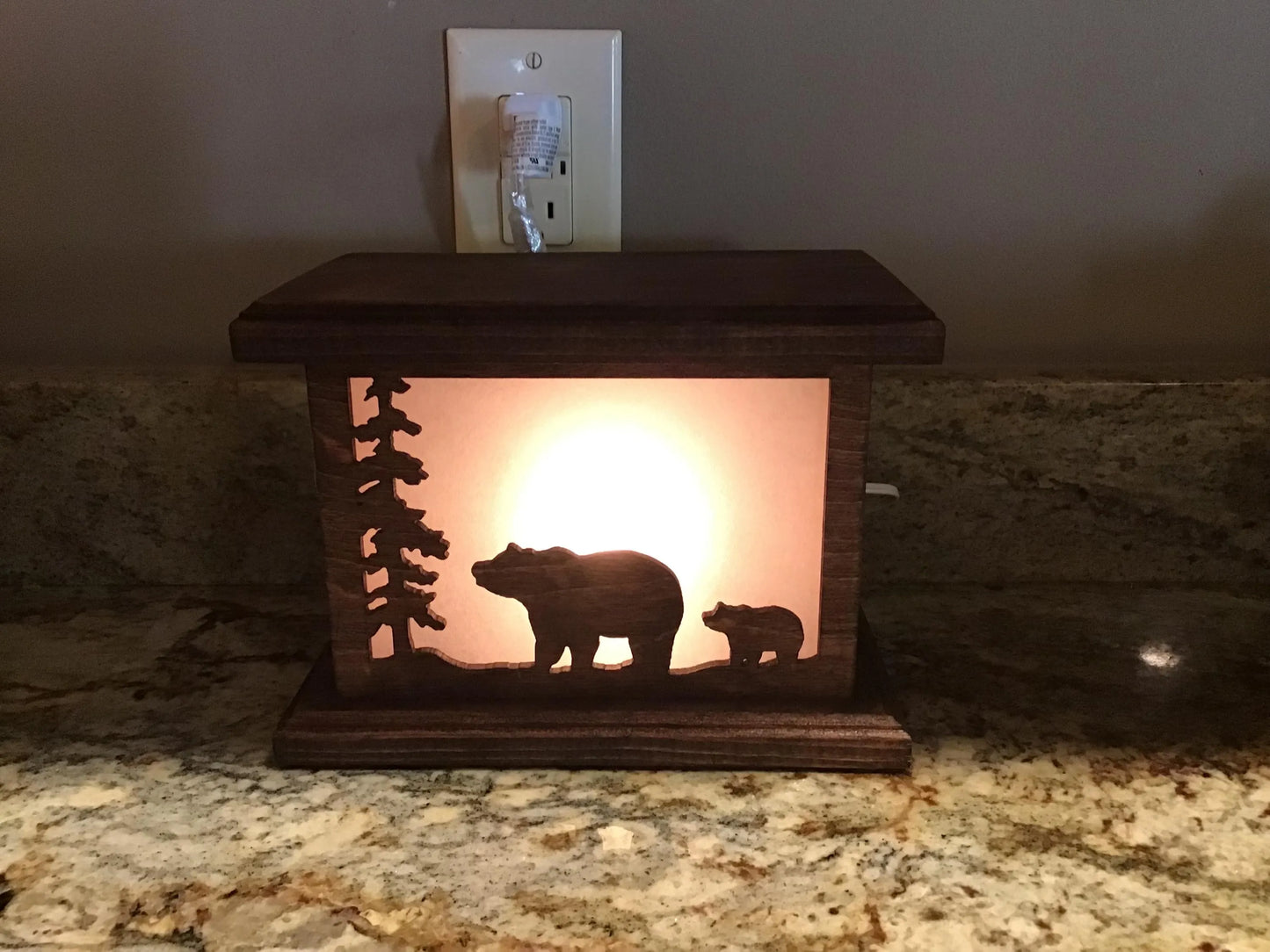 Rustic Wood Accent/Table Lamp - Mama Bear and Cub Design