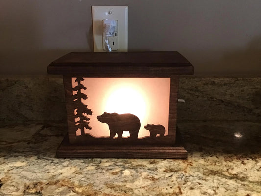 Rustic Wood Accent/Table Lamp - Mama Bear and Cub Design