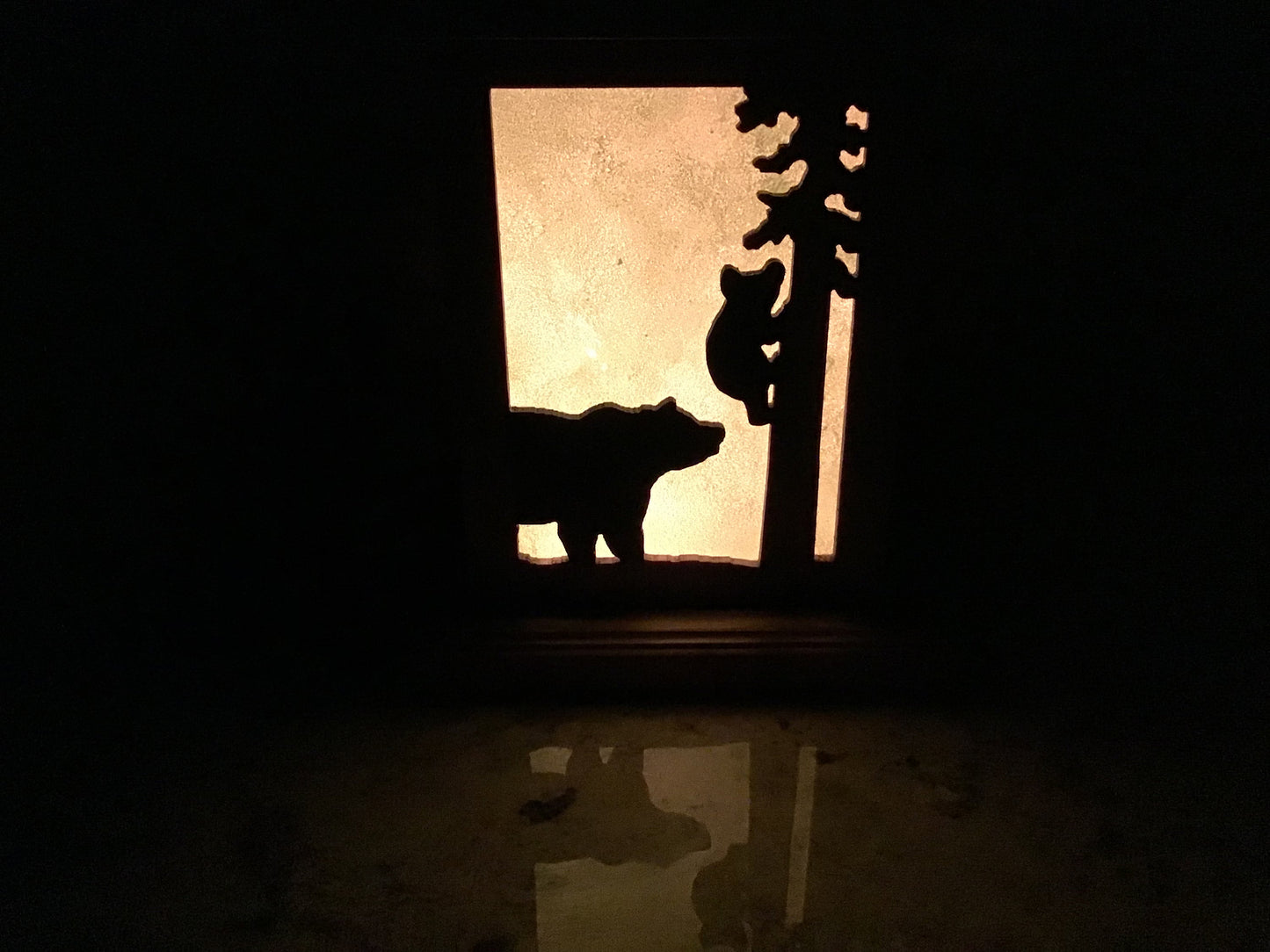 Rustic Wood Accent/Table Lamp - Mama Bear with Tree-Climbing Cub Design