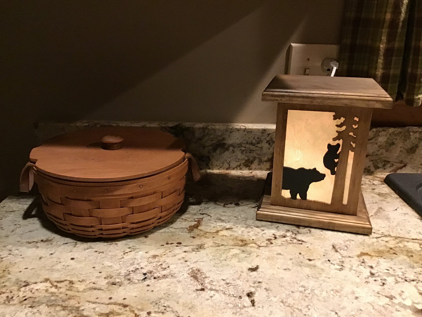 Rustic Wood Accent/Table Lamp - Mama Bear with Tree-Climbing Cub Design