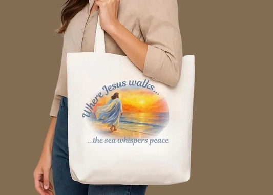 Canvas Tote Bag - "Jesus Walking on the Beach" Design
