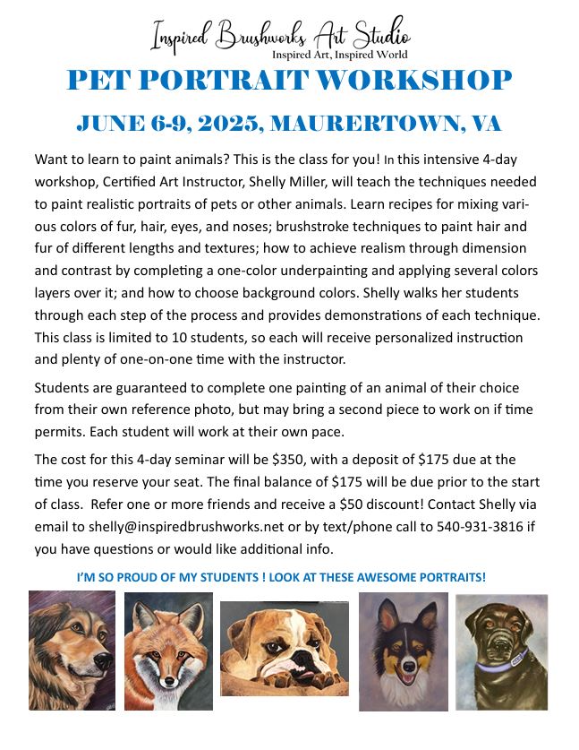 4-Day Animal/Pet Portrait Workshop - June 6-9, 2025, Maurertown, VA