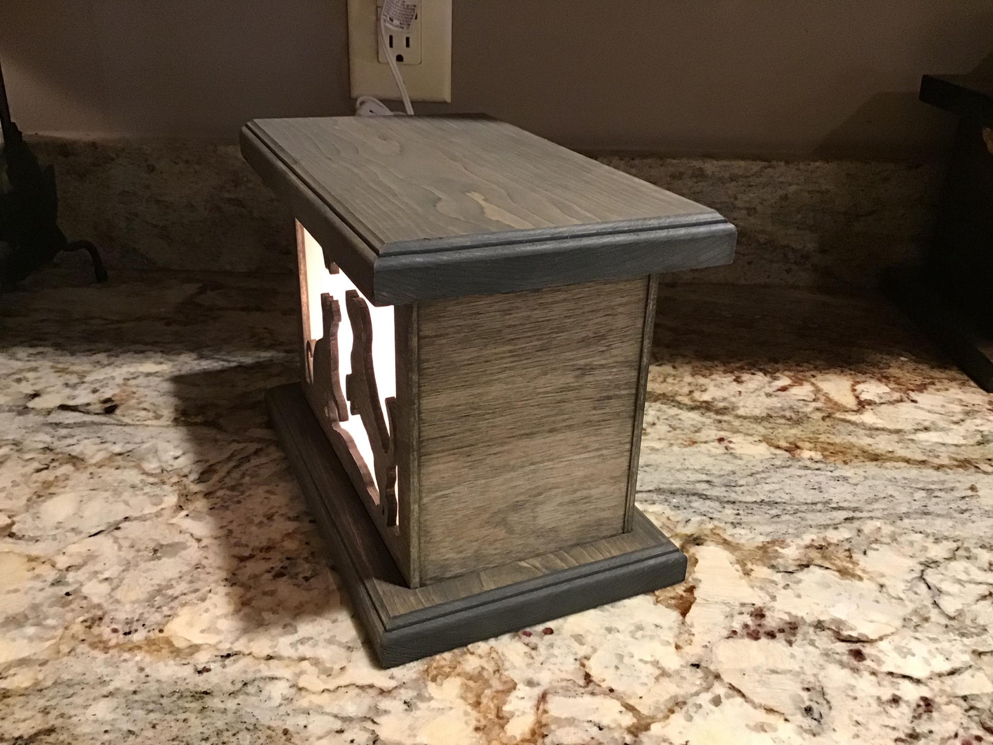 Rustic Wood Accent/Table Lamp - Puppy and Kitty Chasing Butterflies Design