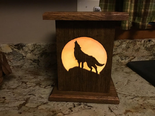 Rustic Wood Accent/Table Lamp - Howling Wolf Design