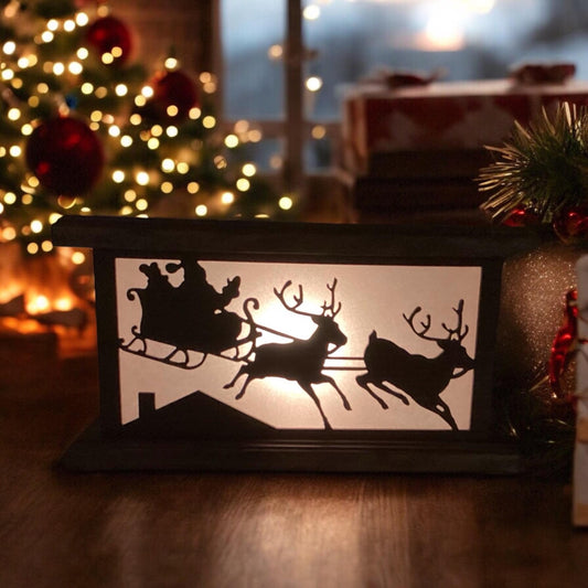 Santa and Reindeer Wood Accent Table Lamp