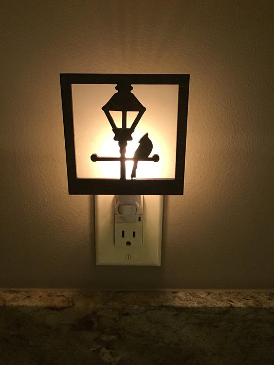 Swivel Night Light with Interchangeable Shade - Cardinal on Lamp Post Design