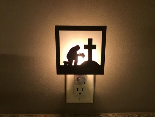 Swivel Night Light with Interchangeable Shade - Cowboy Kneeling at Cross Design