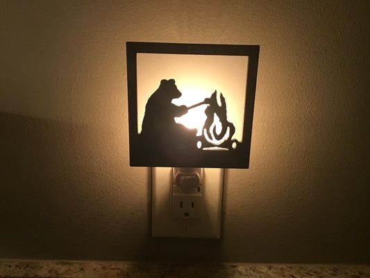 Swivel Night Light with Interchangeable Shade - Bear Roasting Marshmallow Design