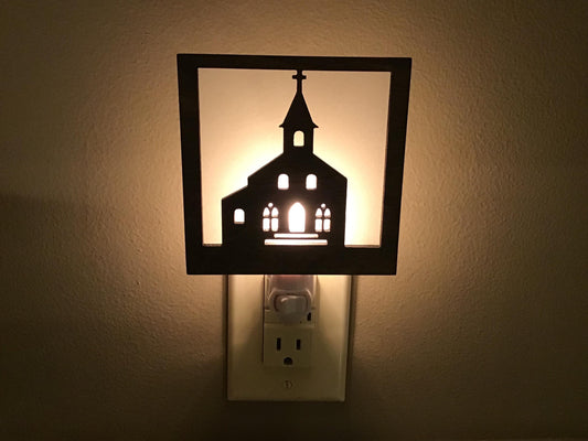 Swivel Night Light with Interchangeable Shade - Old Country Church Design