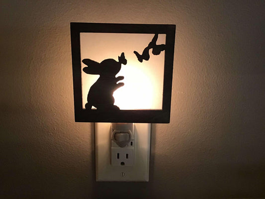 Swivel Night Light with Interchangeable Shade - Easter Bunny with Butterflies Design