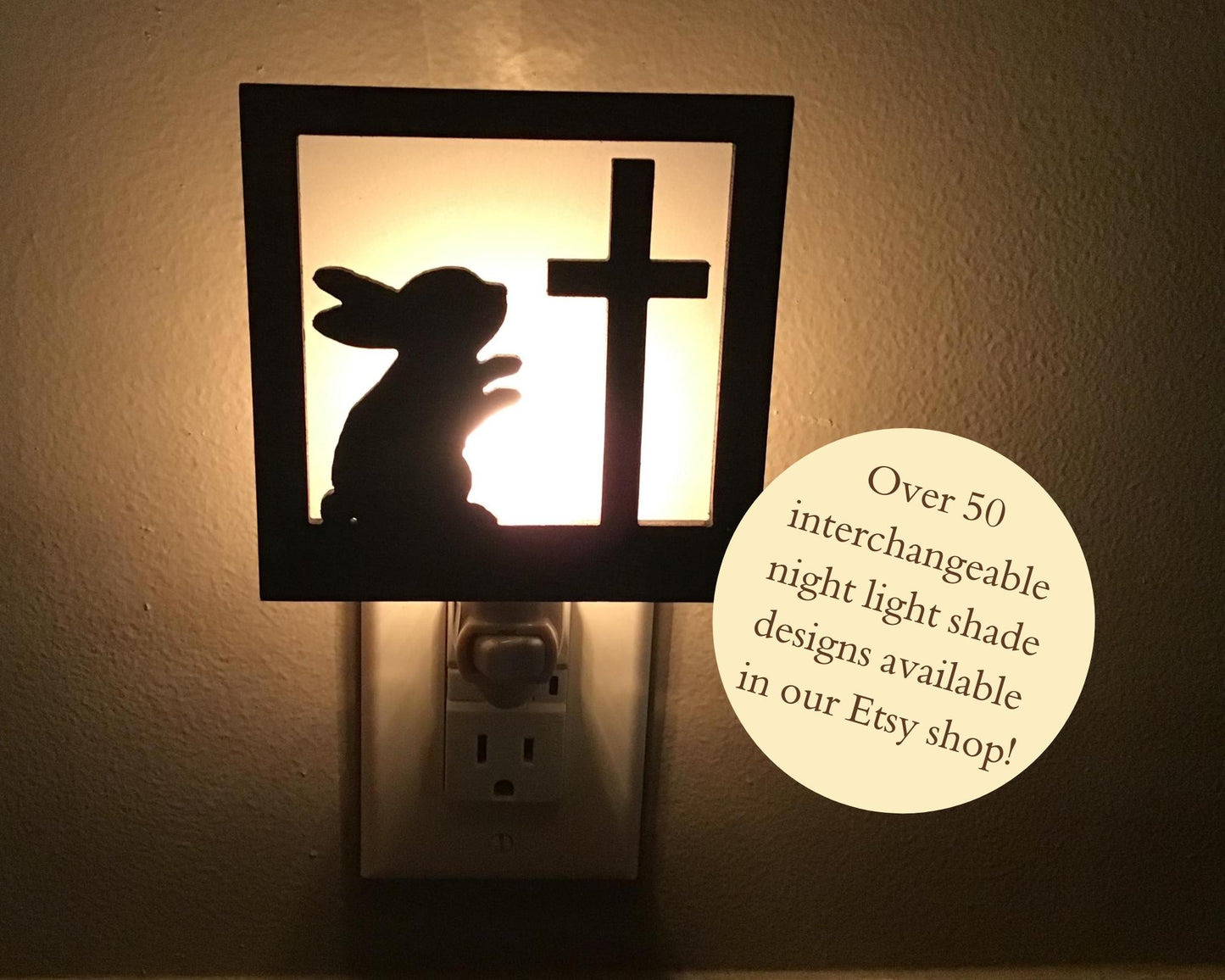 Swivel Night Light with Interchangeable Shade - Easter Bunny at the Cross Design