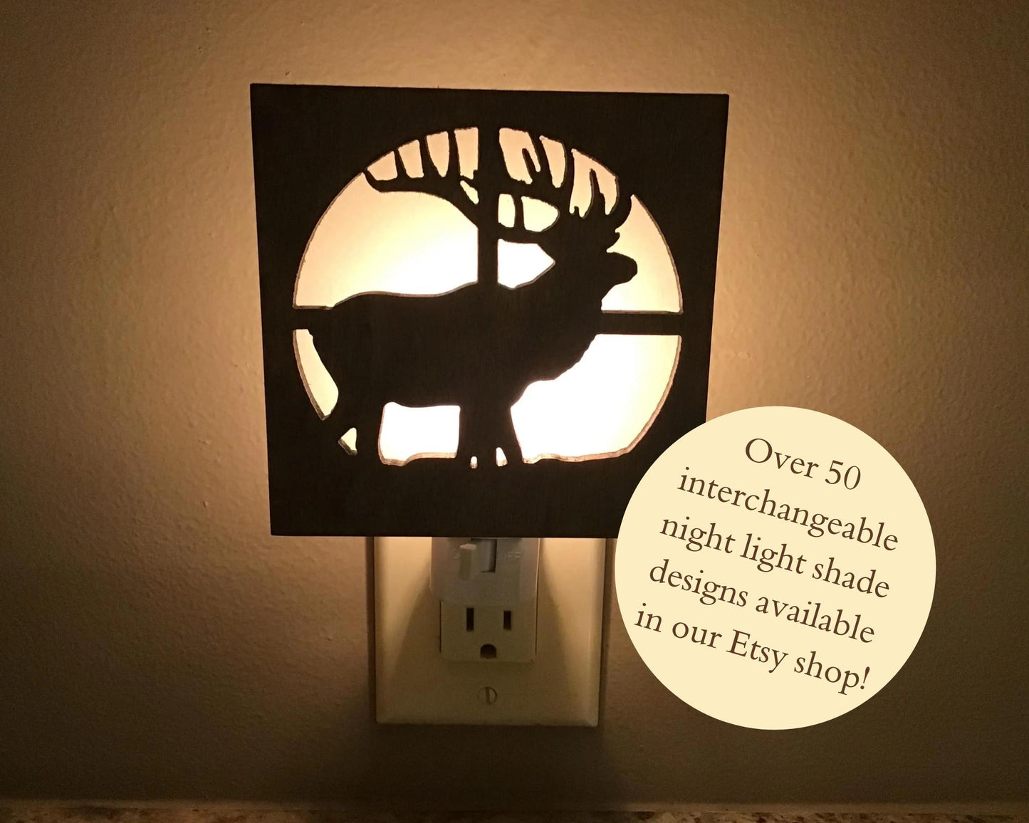 Swivel Night Light with Interchangeable Shade - Elk Hunting Design
