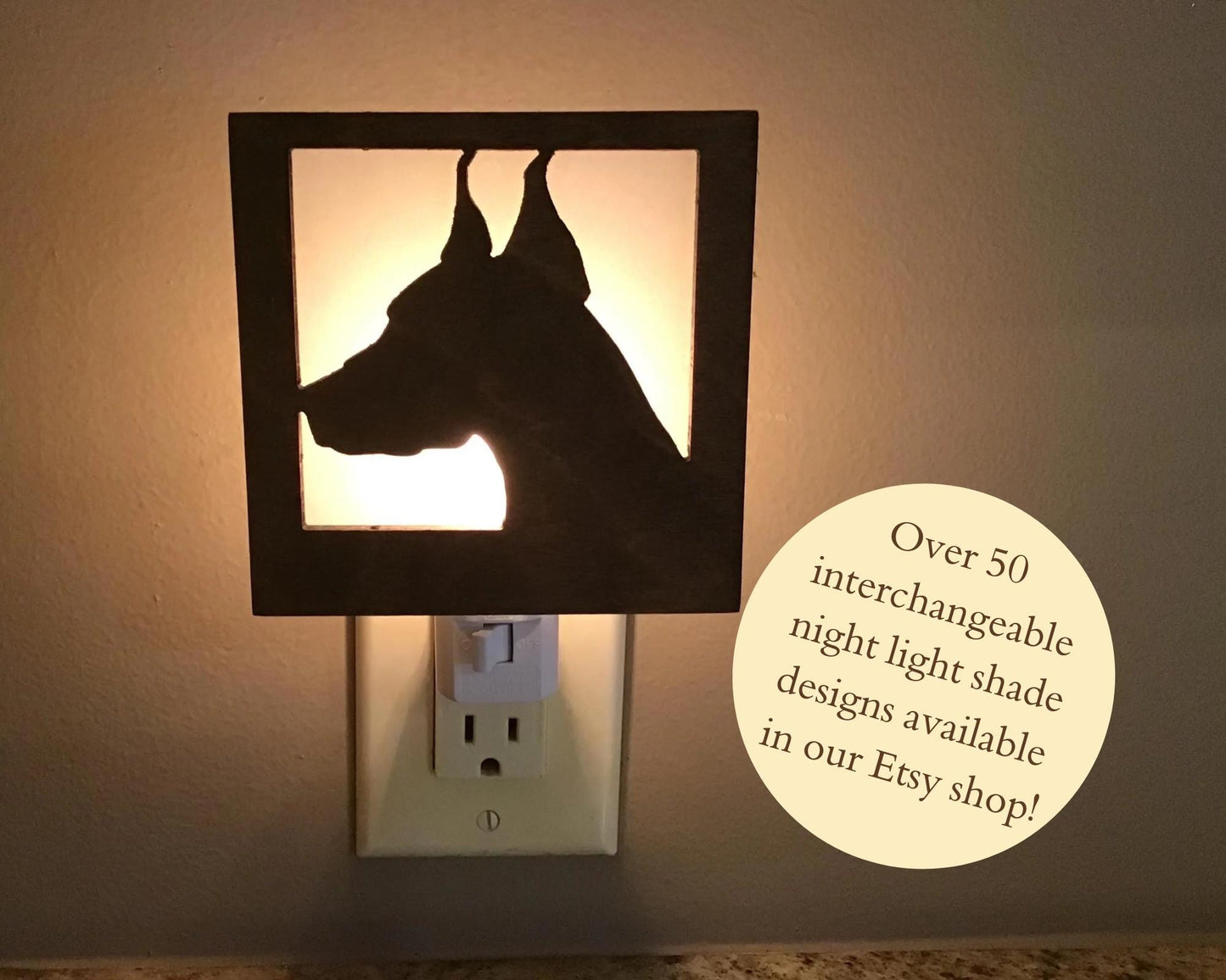 Swivel Night Light with Interchangeable Shade - Dog Breed Design - Doberman Pinscher