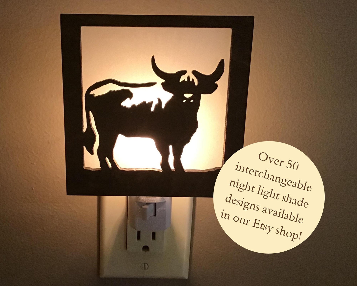 Swivel Night Light with Interchangeable Shade - Highland Cow Design